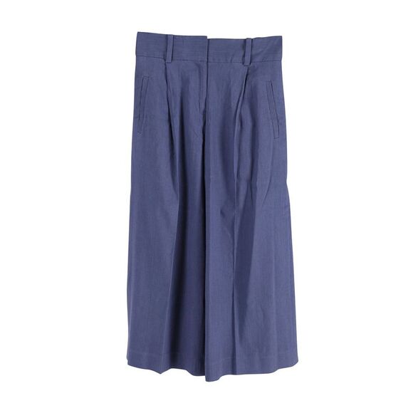 Diane Von Furstenberg Flared Cropped Trousers in Blue Linen